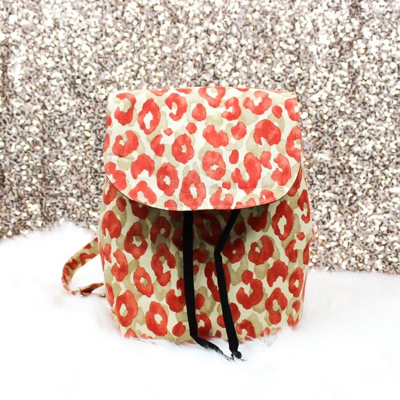 Red Animal Print Backpack Purse, Cinch Bag, Handmade, Leopard, Cheetah, Canvas main image 7